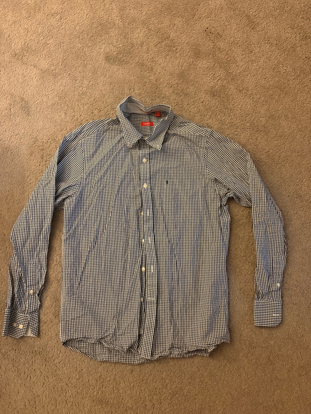 Izod Men's Blue and White Gingham Button-Down Shirt